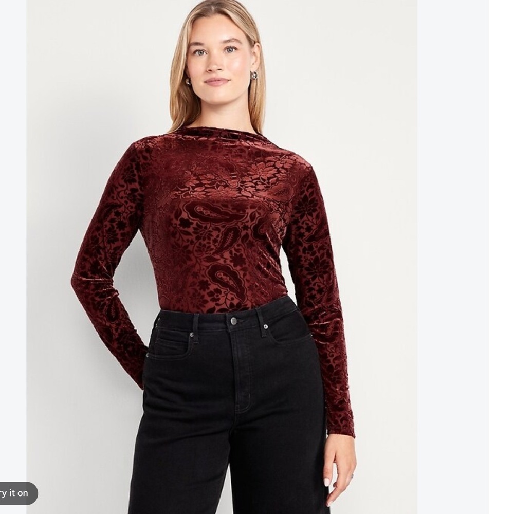 NEW Old Navy Womens Velvet Burnout Top S Burgundy Paisley Whimsigoth Witchy Fall